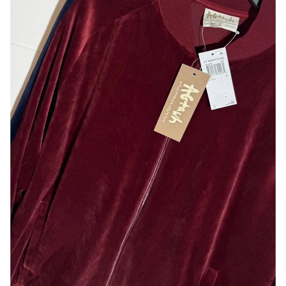 AGTAWH Men ST. Moritz Powder Red Velour Bomber Jacket Full Zip new Size L